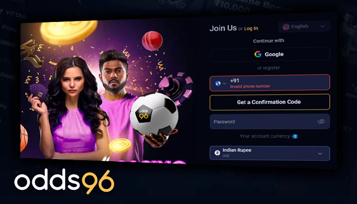 Registering a new Odds96 account for play Aviator