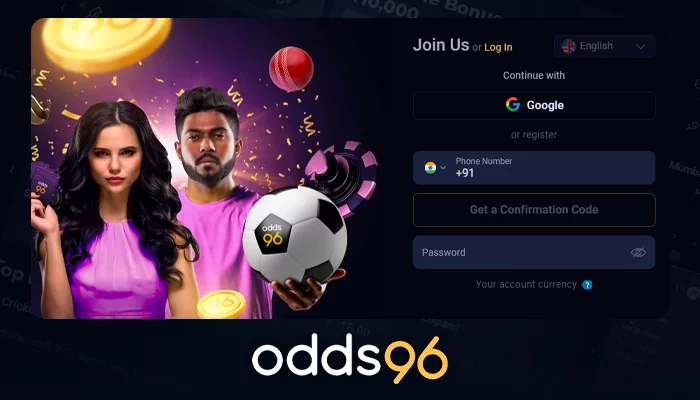 Create a new account on the Odds96 website