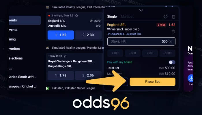 Bet on a sporting event at Odds96 with a deposit bonus
