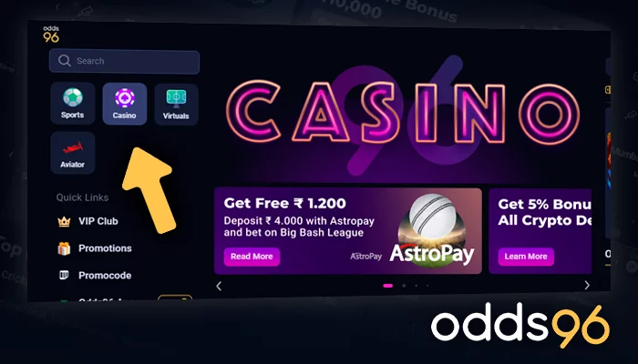 Visit Odds96 online casino page