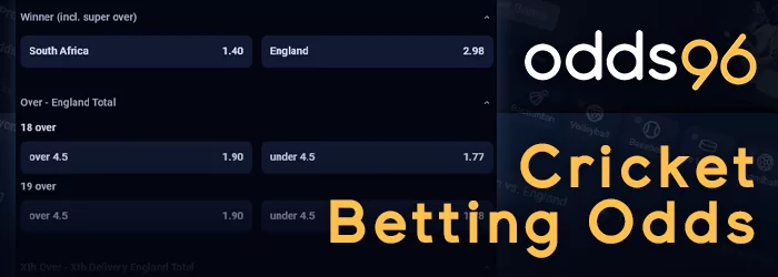 High odds for cricket betting on Odds96 site