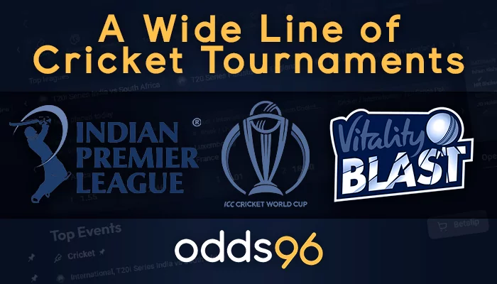 क्रिकेट टूर्नामेंट की एक विस्तृत श्रृंखला: आईपीएल, आईसीसी विश्व कप, वाइटैलिटी ब्लास्ट