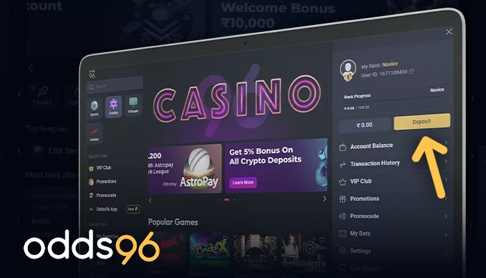 Recharge personal account at online casino Odds96