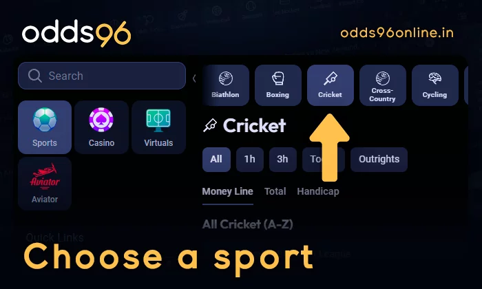 Choose a sport to bet on at Odds96