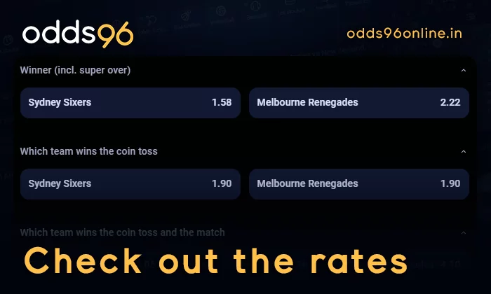 Check out the match betting odds on Odds96