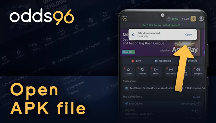 Odds96 APK file to install the application