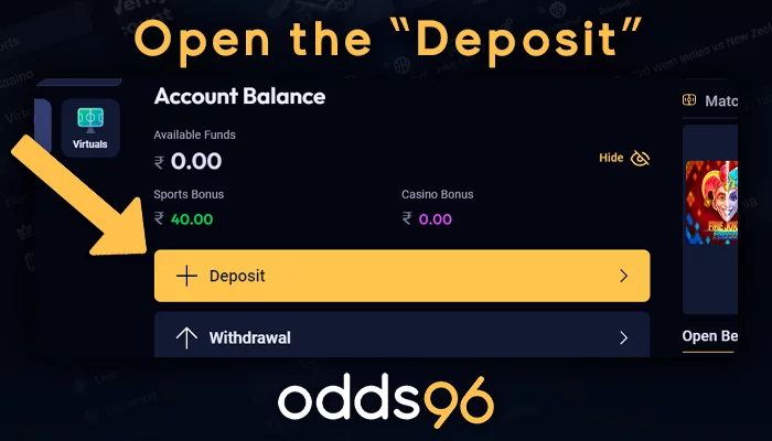 Payment section on the site of Odds96