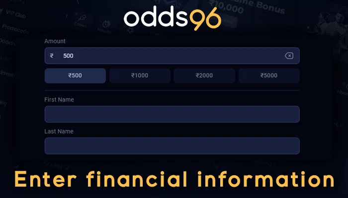 Entering personal data to withdraw money from Odds96 account