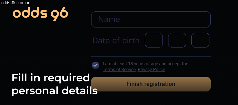 Filling personal details on Odds96