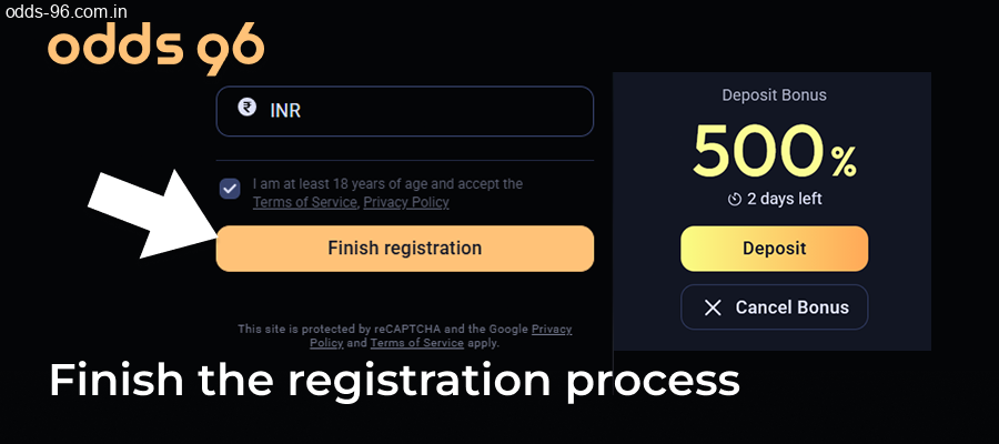 Completing Odds96 registration process